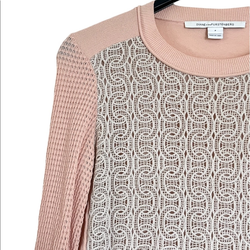 Diane Von Furstenberg Crochet Lightweight Long Sleeve Crewneck Sweater - Picture 3 of 6